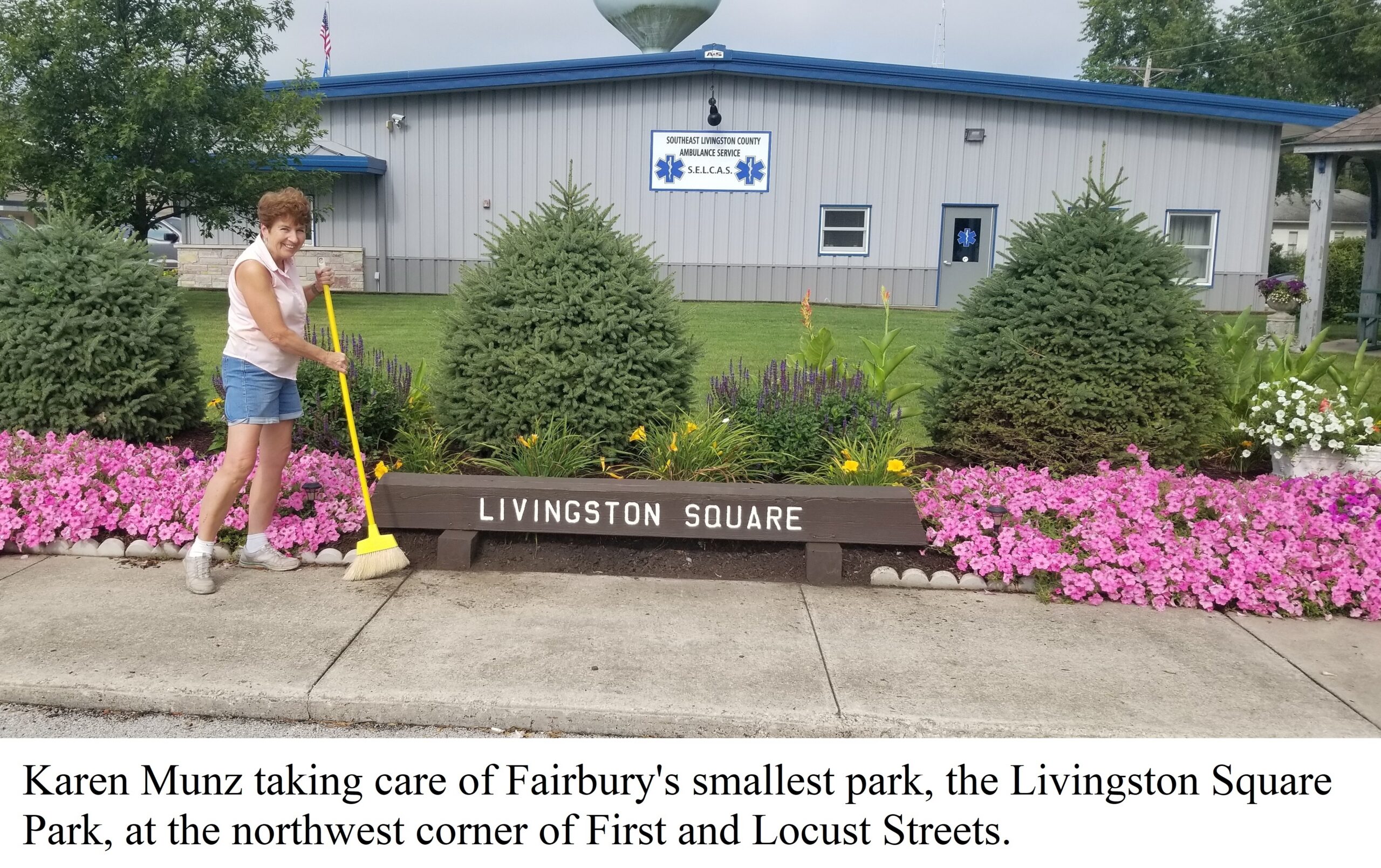 karen munz taking care of livingston square park aug 10, 2023--with caption